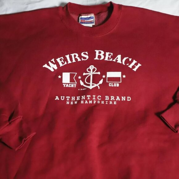 VTG Hanes Sweatshirt Men XL Red Fleece Ribbed Hem Weirs Beach Yacht Club Graphic - Picture 3 of 10
